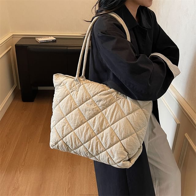 Melois-Plain Quilted Nylon Tote Bag