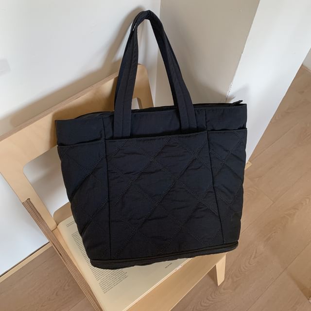 Melois-Plain Quilted Nylon Tote Bag