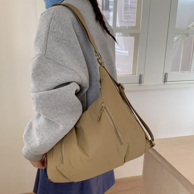 Melois-Plain Zip Fabric Shoulder Bag