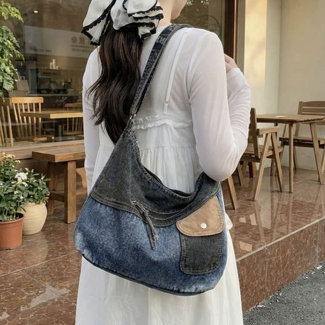 Melois-Pocketed Denim Crossbody Bag
