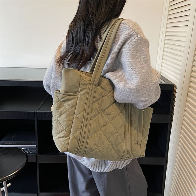Melois-Quilted Plain Tote Bag