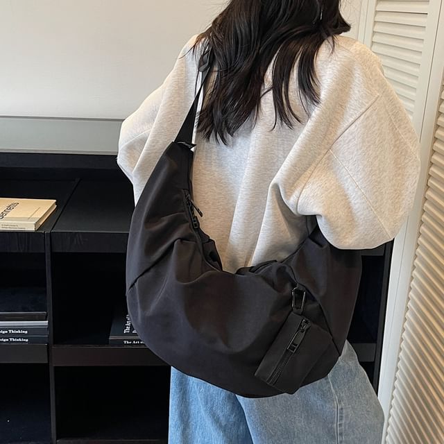 Melois-Set Plain Ruched Crossbody Bag Pouch