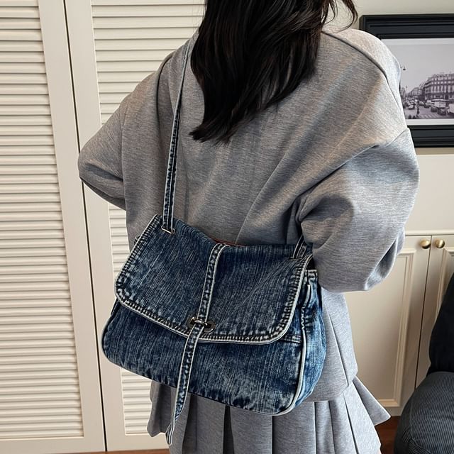 Melois-Washed Denim Messenger Bag