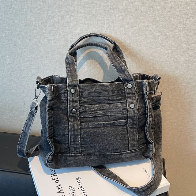Melois-Washed Denim Tote Bag