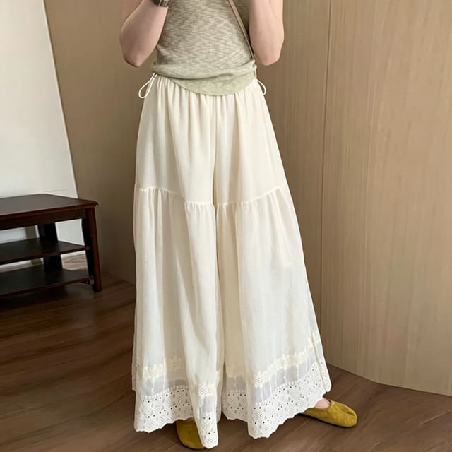 Melon Juice-Maternity High Waist Lace Panel Culottes