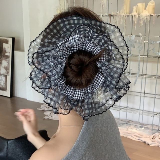 Mentosi-Gingham Mesh Scrunchie