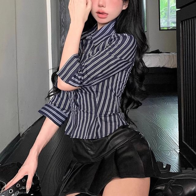 Metonymph-34-Sleeve Striped Shirt