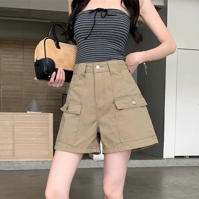 Metonymph-High Waist Plain Wide Leg Shorts