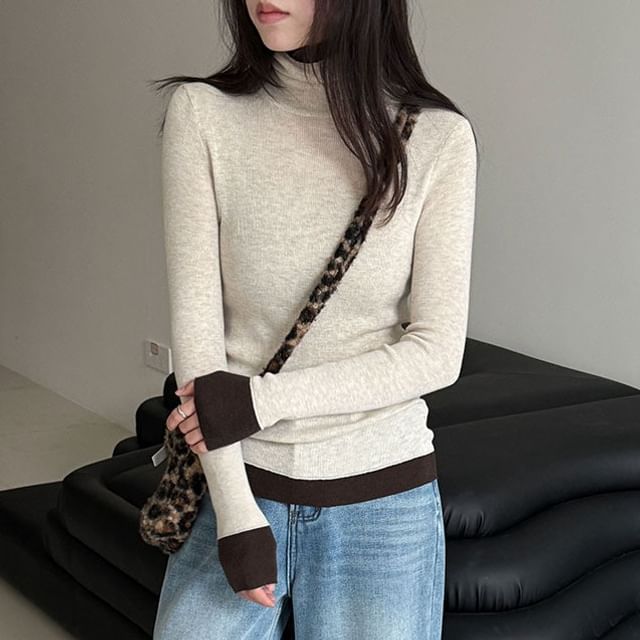 Metonymph-Long Sleeve Turtleneck Mock Two Piece Knit Top