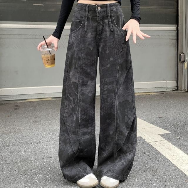 Metonymph-Mid Waist Washed Baggy Jeans