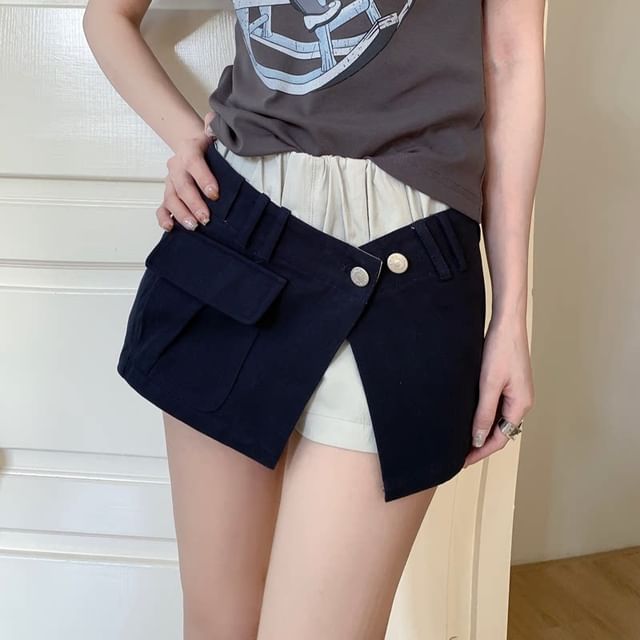 Metonymph-Mock Two-Piece Low Waist Wrapped Mini Skort