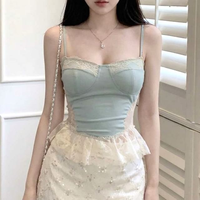 Metonymph-Panel Lace Camisole Top