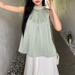 Metonymph-Sleeveless Crewneck Plain Flowy Top