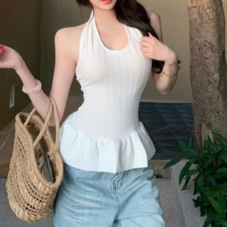 Metonymph-Sleeveless Square Neck Plain Flowy Top
