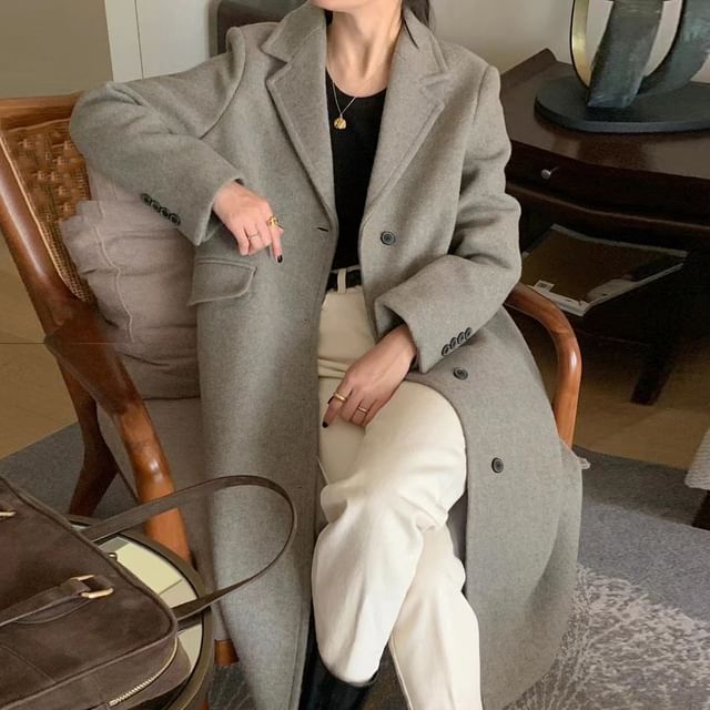 MIKIGA-Button-Up Plain Long Coat