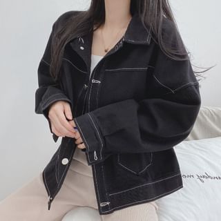 MIKIGA-Collar Contrast Stitching Button Jacket