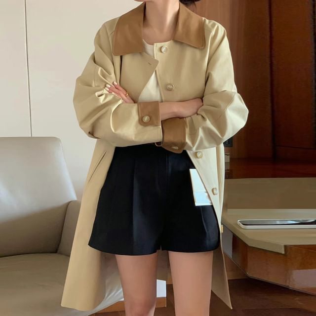 MIKIGA-Collared Button-Up Long Coat