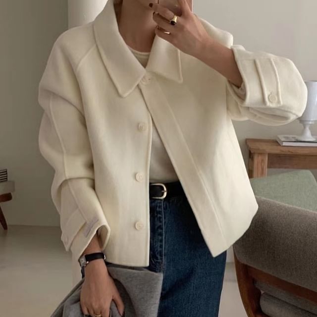 MIKIGA-Collared Button-Up Plain Jacket