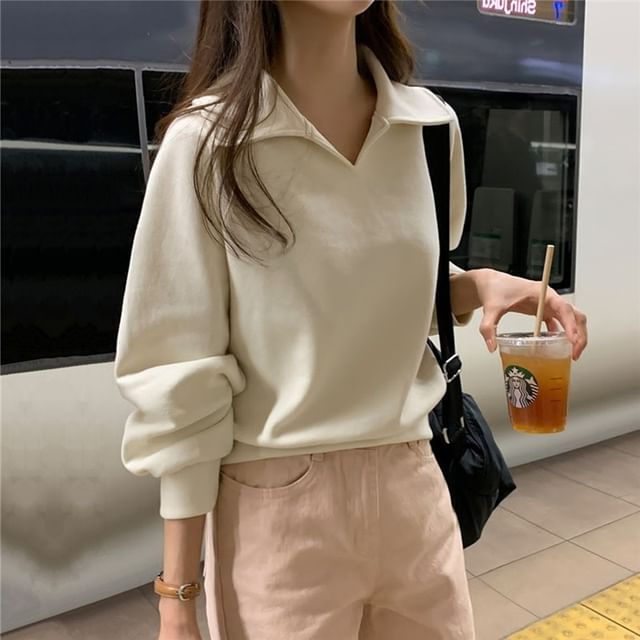 MIKIGA-Collared Plain Pullover