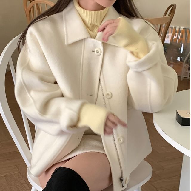 MIKIGA-Collared Plain Single Breasted Jacket