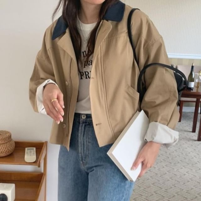 MIKIGA-Collared Zip-Up Jacket