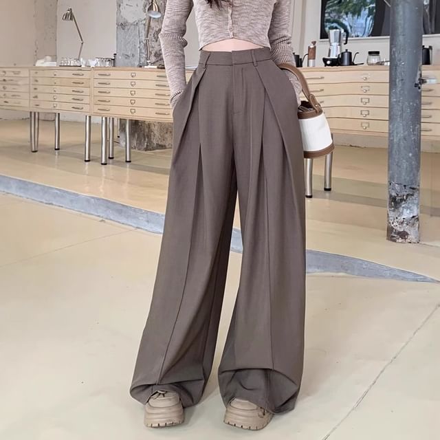 MIKIGA-High Rise Plain Baggy Pants
