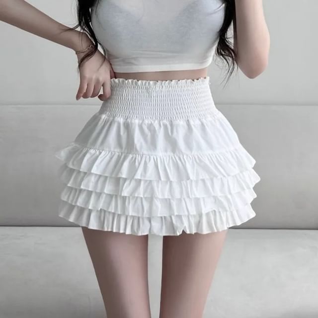 MIKIGA-High Rise Plain Mini A-Line Skirt