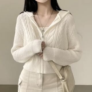 MIKIGA-Hooded Zip-Up Plain Cardigan