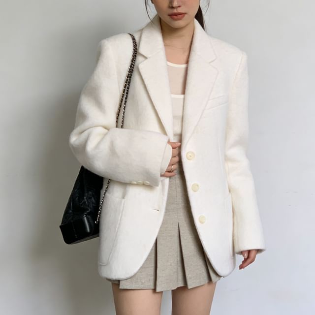 MIKIGA-Lapel Collar Button-Up Plain Blazer
