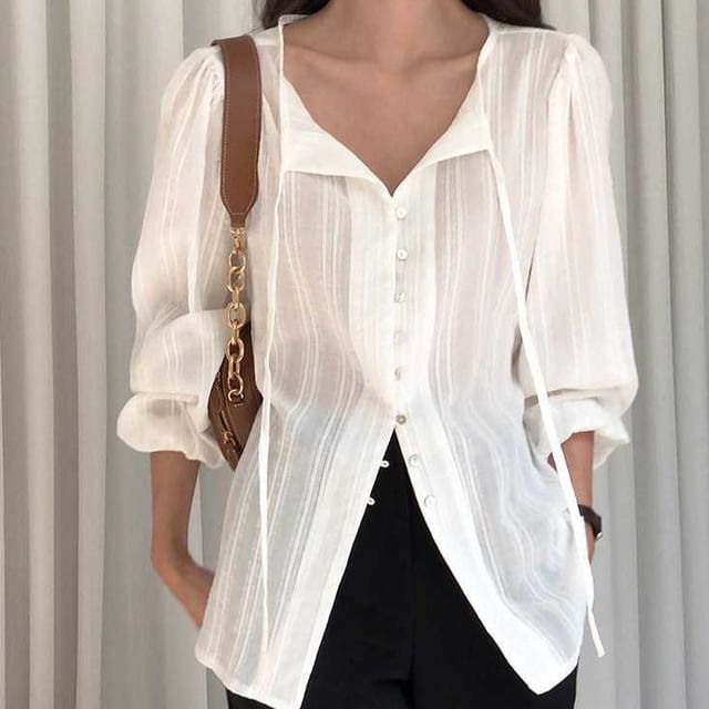 MIKIGA-Long-Sleeve Drawstring Plain Shirt