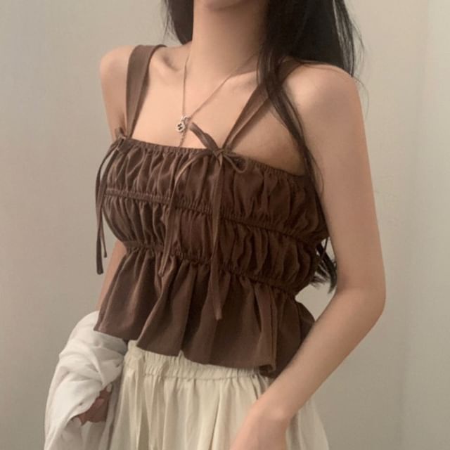 MIKIGA-Sleeveless Square Neck Plain Crop Flowy Top