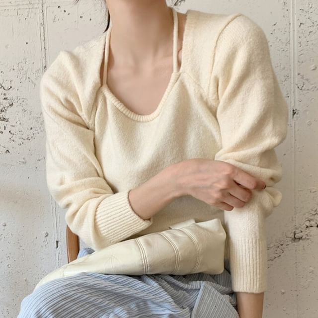 MIKIGA-Square Neck Plain Sweater