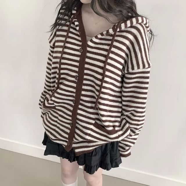MIKIGA-Striped Hood Cardigan
