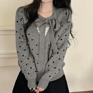 MIKIGA-V-Neck Dotted Plain Cardigan