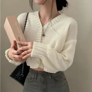 MIKIGA-V-Neck Plain Cropped Cardigan