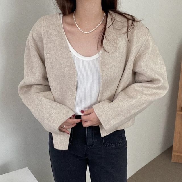 MIKIGA-V-Neck Plain Wool Blazer