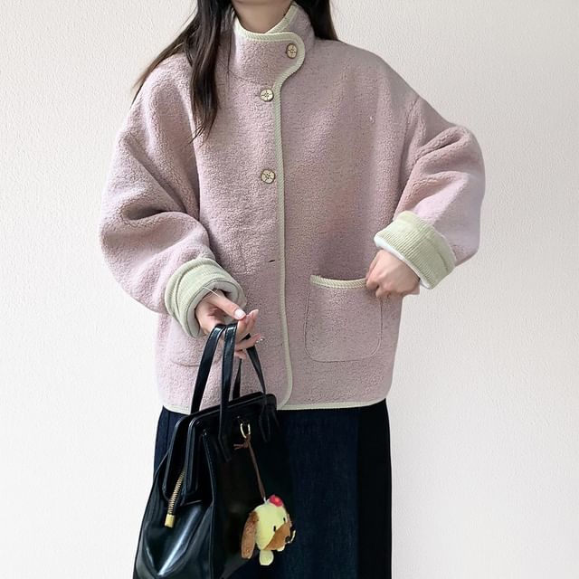 Mikiko-Contrast Trim Button-Up Jacket