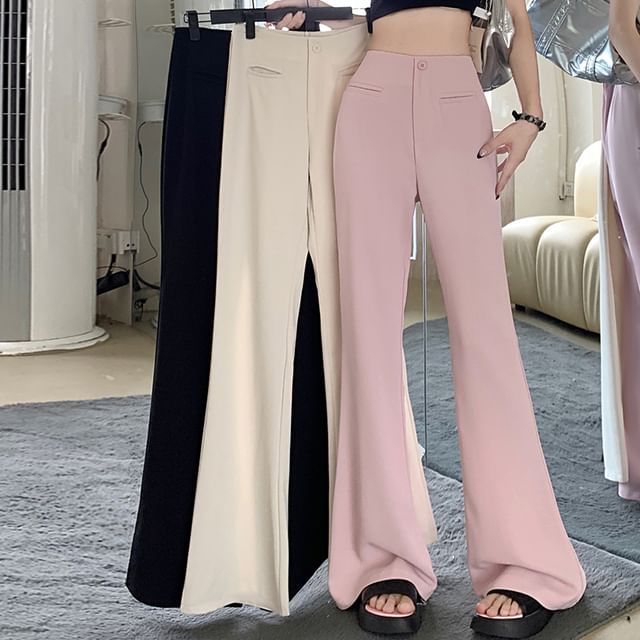 Mikiko-High Rise Plain Flared Slacks