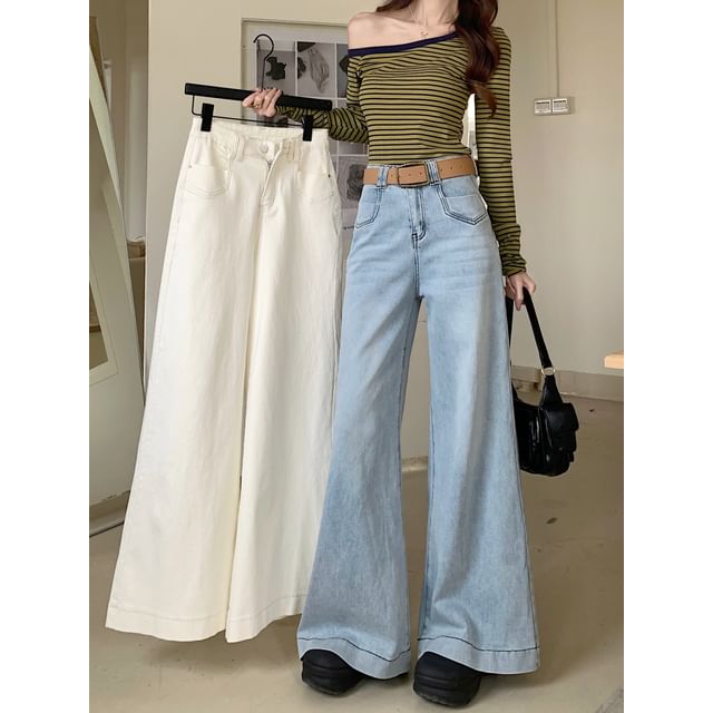 Mikiko-High Waist Flared Wide Leg Jeans