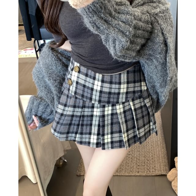Mikiko - High Waist Plaid Mini Pleated Skirt | YesStyle