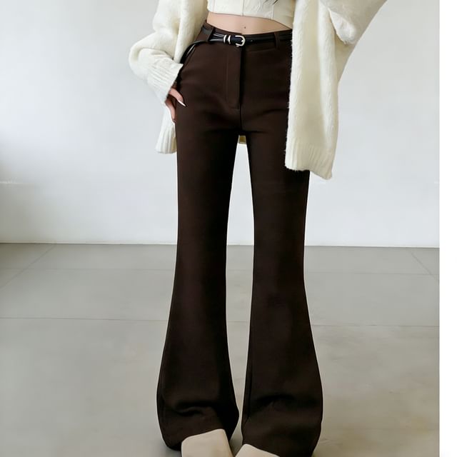 Mikiko-High Waist Plain Bootcut Pants