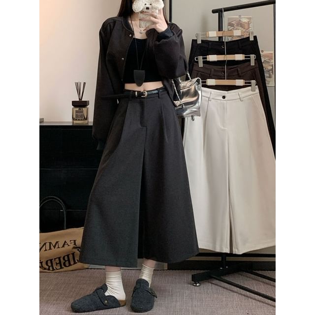 Mikiko-High Waist Plain Capri Culotte