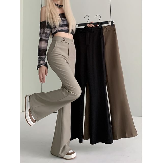 Mikiko-High Waist Plain Flared Pants