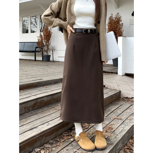 Mikiko-High Waist Plain Midi Pencil Skirt