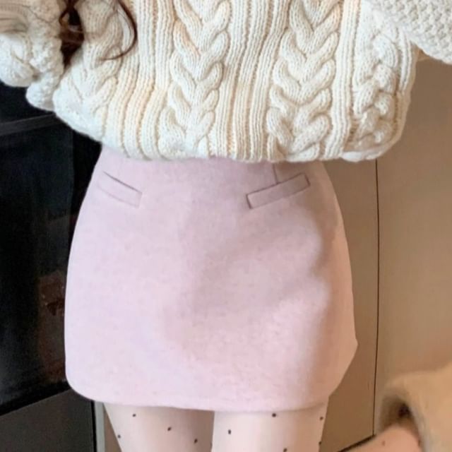 Mikiko-High Waist Plain Mini A-Line Skirt