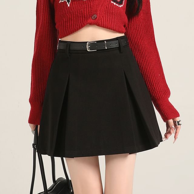 Mikiko - High Waist Plain Mini Pleated A-Line Skirt | YesStyle