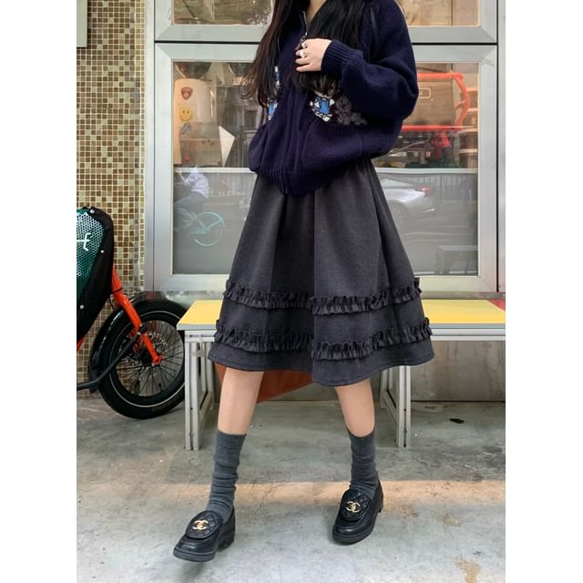 Mikiko-High Waist Plain Ruffled Mini A-Line Skirt