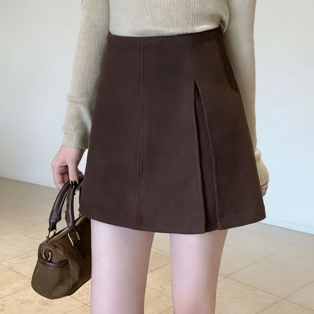 Mikiko-High Waist Plain Slit Mini A-Line Skirt