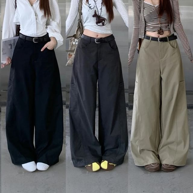 Mikiko-High Waist Plain Wide Leg Pants