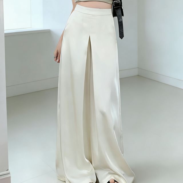 Mikiko-High Waist Plain Wide Leg Pants